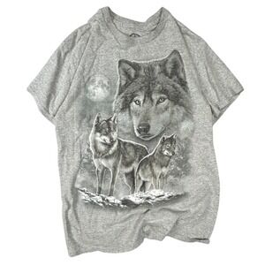 ODM Wolf Graphic T-Shirt Gray Nature Animal Moon Tee Medium C-00070